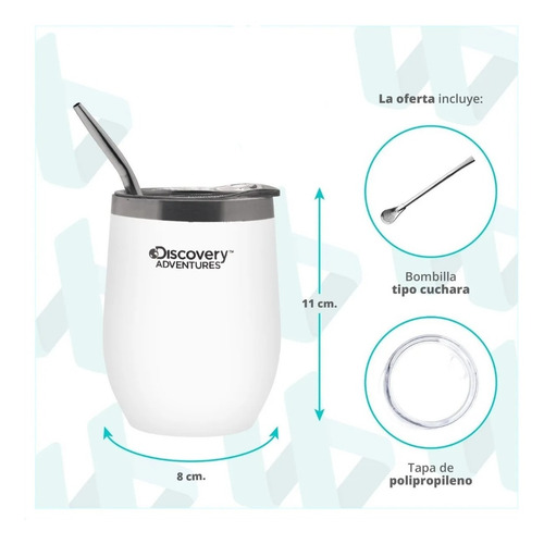 Imagen 3 de 7 de Mate Vaso Térmico Acero Inoxidable Discovery Tapa+ Bombilla
