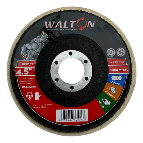 Disco De Polimento Feltro Lã 4. 1/2 Polir Inox Walton