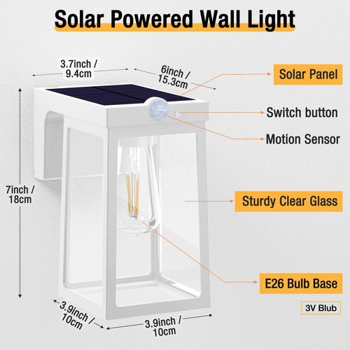 Paquete De 2 Luces Solares Para Porche Con Sensor De Color De La Estructura