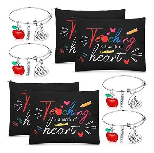 8 Pcs Set Regalo Profesora, Bolsas Cosméticas Y Pulseras,