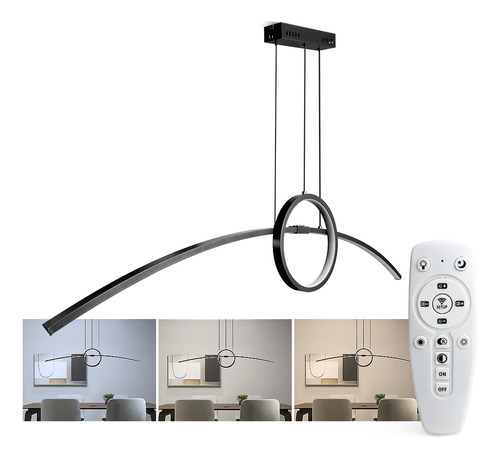 Lustre De Led Arco Preto P Bancada Cozinha 100cm 3 Cores