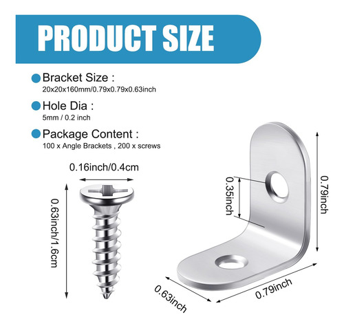 100 Soportes L Inoxidable 90° Para Muebles Y Cajones