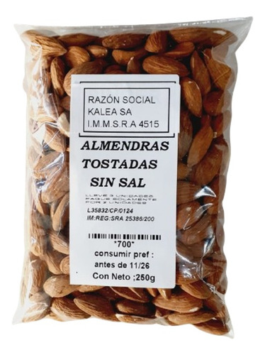 Almendras Tostadas Sin Sal 250g Lleve 3 Pague 2