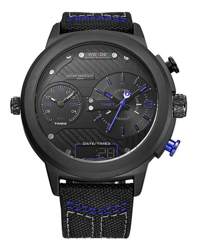 Relógio Masculino Weide Anadigi Wh6405b - Preto E Azul