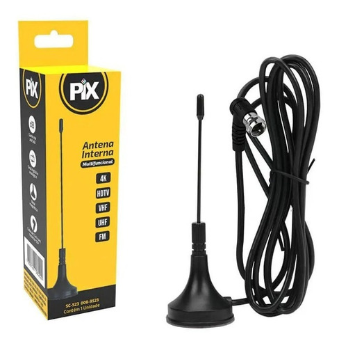 Antena Interna Hdtv Digital Mini Pix Com 1,50 Metros Cabo