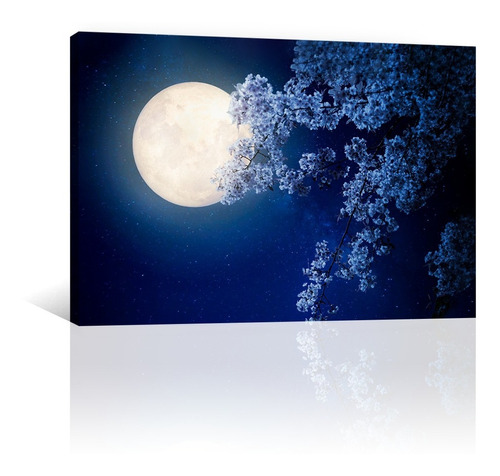 Cuadro Decorativo Canvas Naturaleza Luna Y Arbol De Cerezo