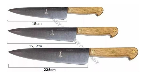 Set Cuchillo Eskilstuna 3 Piezas Acero Carbono Cabo Madera