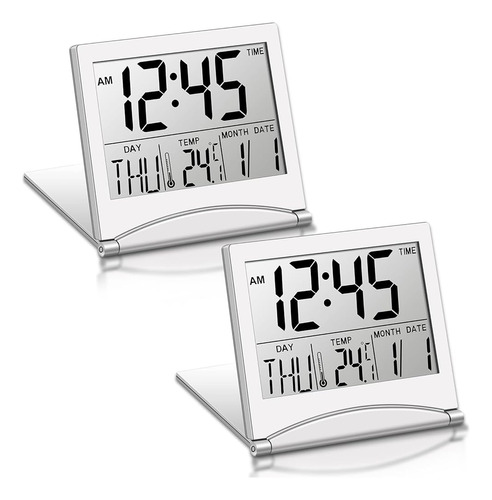 ~? 2 Piezas Reloj Despertador De Viaje Digital Reloj Lcd Ple