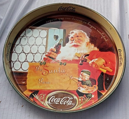 Charola Antigua Coca Cola Santa Claus - Fondo Verde