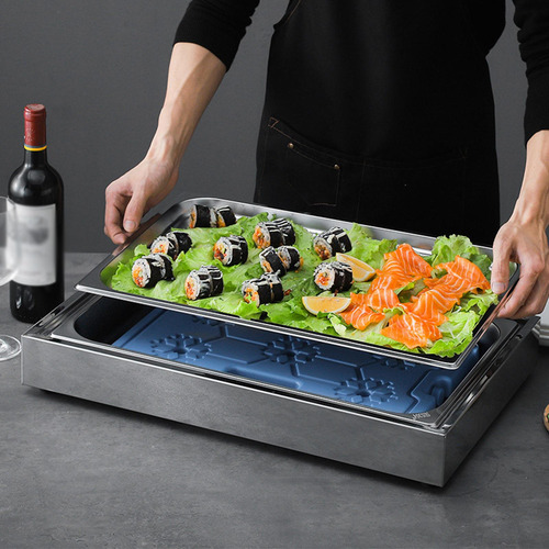Bandeja Fría Para Servir En Buffet Plato Refrigerado Plata