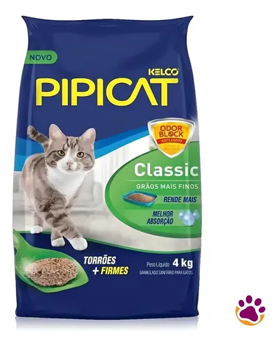 Areia Sanitária para Gatos Classic Pipicat Pacote 4kg