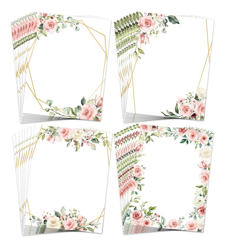 Anydesign 48 Hojas De Papel De Papeleria Floral Con Membrete