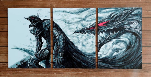 Cuadro De Madera Triptico Berserk Guts Con Armadura