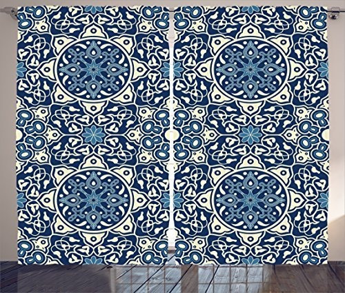 Cortinas Ambesonne Orient, Patrón Floral De Azulejos Antiguo