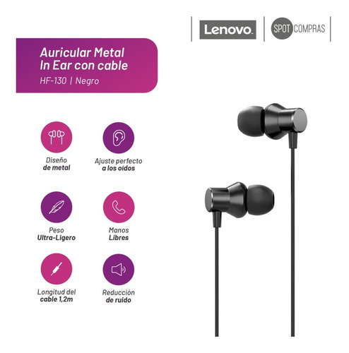 Imagen 4 de 10 de Auricular In-ear Con Cable Lenovo Hf130