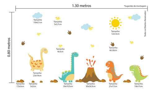 Imagem 4 de 4 de Adesivo Dinossauro E Vulcão Infantil Para Parede Cobre 1m²