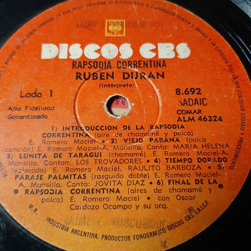 Sin Tapa Disco Ruben Dijran Rapsodia Correntina F0