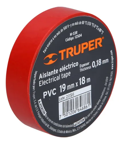 Huincha Aisladora Pvc 19 Mm X 18 M Rojo M-33r Truper