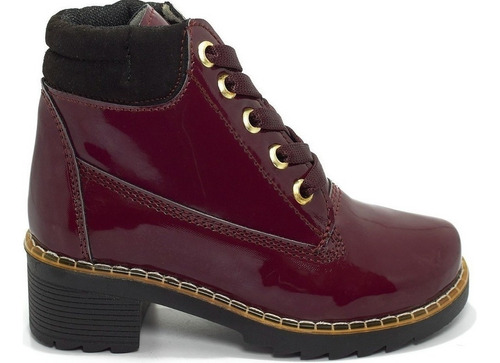 Bota Botin Color Vino Para Niña Charol Est 990 Tallas 15-21