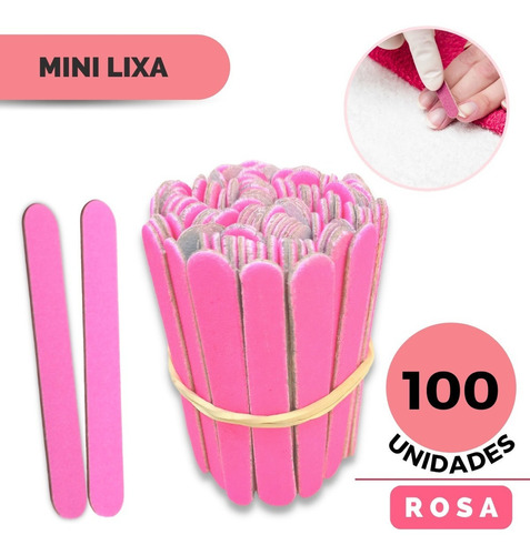 100 Lixas De Unha Mini Descartáveis Manicure Pedicure 8 Cm Cor Rosa