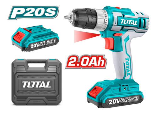 Imagen 5 de 5 de Taladro Atornillador Inalámbrico Total 20v - Mandril 10mm, 45nm - Con 2 Baterías 2.0ah Litio-ion, Cargador Y Maletín Plástico - Tdli200215