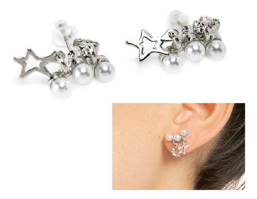 Aretes Mujer Elegante De Estrellas Y Perlas