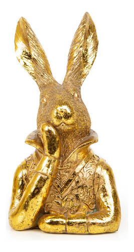 Figura Decorativa Conejo De Pascua Dorado Para Colocar De Pi