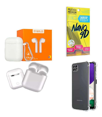 Kit Fone Sem Fio + Capinha Samsung A22 5g + Película 9d