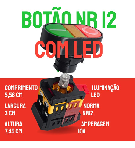 Botão Duplo Liga/desliga Com Ressalto Iluminado Norma Nr12