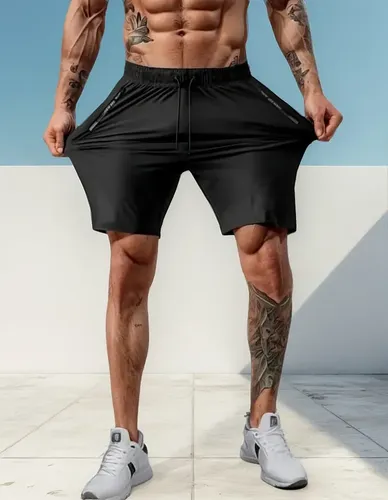 Bermuda Men Dry Fit Treino Seca Rapido Bolsos Zíper Elastano