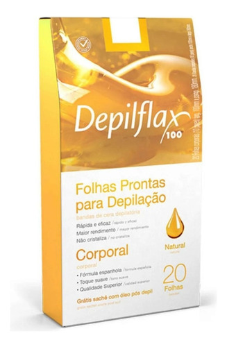 20 Folhas Pronta Cera Depilatória Corporal Natural Depilflax