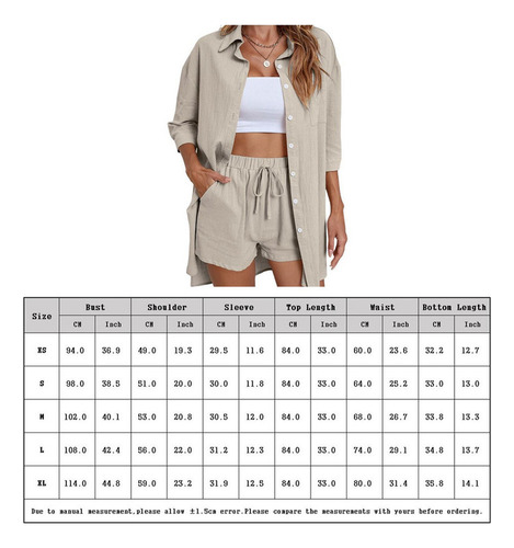 Pantalones Cortos Conjunto Camisa Moda Casual Playa Mujernew