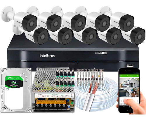 Kit Cftv Intelbras 10 Cameras 3230b 1080p 30mts 2m Dvr 16 Ch