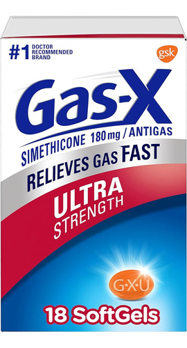 Gas-x Antigas Ultra Fuerte Simeticona 180 Mg 18 Softgels Sabor Sin Sabor