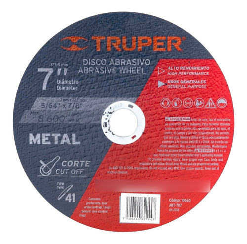 Disco Corte Metal 7'' X 2mm Uso Gral Truper 10665