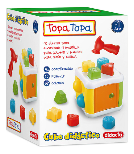 Cubo Didáctico Topa Topa 10p De Encastre, Martillo Y Puertas