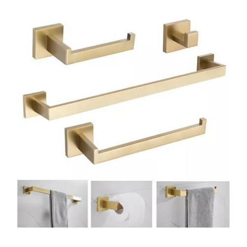 Kit Acessórios Banheiro Inox 304 Dourado Luxo 4 Peças