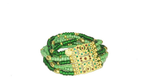 Bracelete Verde Com Dourado E Strass Verde E Burgundy 4366