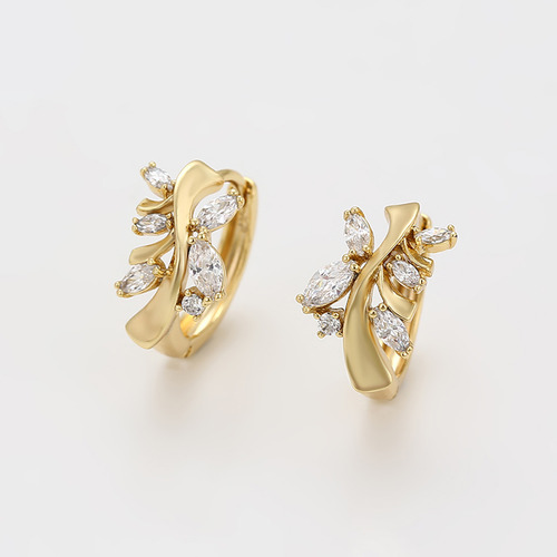 Aretes Arracadas Dama Diseño Hojas Con Swarovski Oro 14k Lam