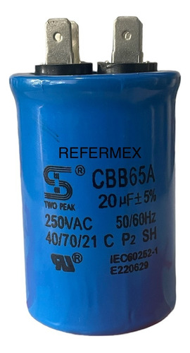 Capacitor Condensador 20uf 250v Cbb65 Metalico Aluminio Mfd 