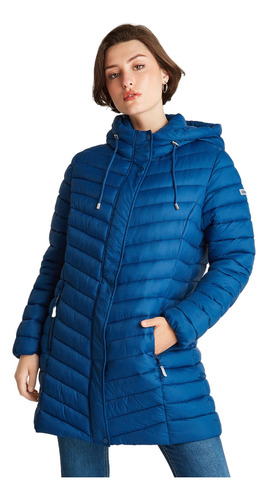 Parka Larga Con Gorro Azul