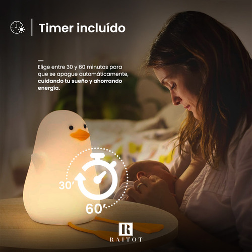 Lámpara Nocturna Infantil Led Animales Recargable Luz Usb Pato Raitot