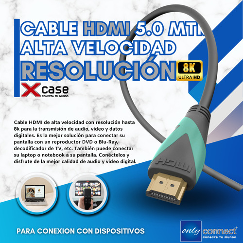 Cable Hdmi Xcase 5 Mts Ver 2.1 Macho-macho Soporta 8k