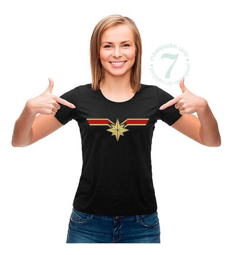 Polera Manga Corta Mujer Logo Capitana Marvel 