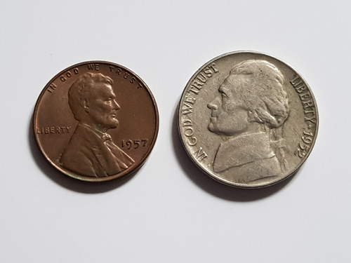 Monedas X 2 Usa 1 Cent 1957 5 Cent 1952 Lote X 2 Eeuu