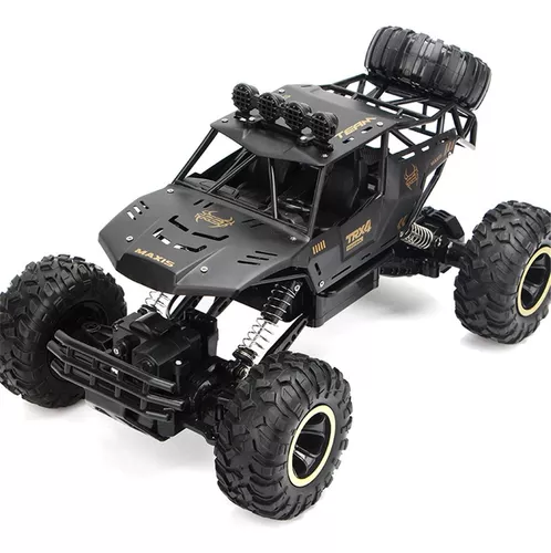 Carrinho de Controle Remoto 4X4 Monstro 37cm Grande Escala 1:12 C/ 2  Baterias Rapido (PRETO)