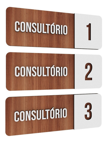 Placa Sinalização Mdf Consultório 1 2 3  Clinica  Otorrino 