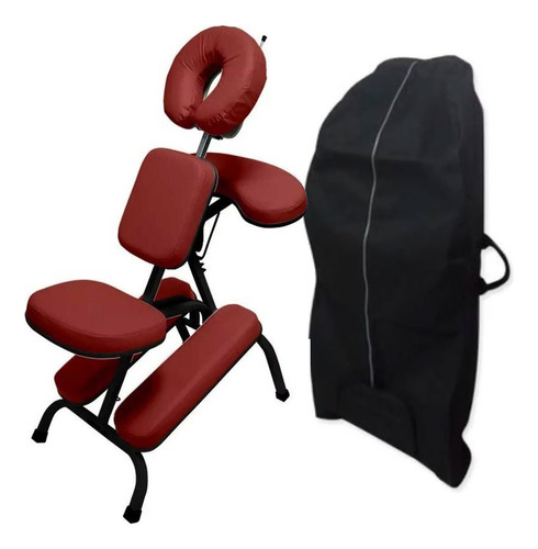 Kit Cadeira Quick Massage Legno Dobrável Shiatsu Black Bolsa Cor Bordô