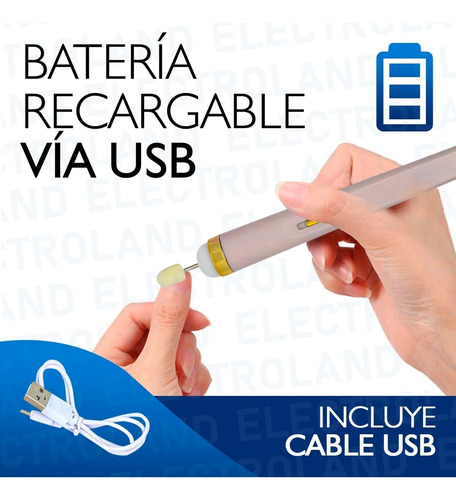 Imagen 7 de 10 de Mini Torno Profesional Uñas Luz Led Carga Usb 5 Cabezales
