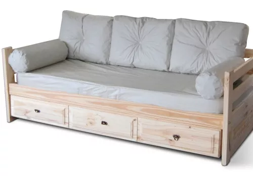 Diván Cama 1½ Plazas Natural C/carro + Funda + 5 Almohadones - $ 39.999